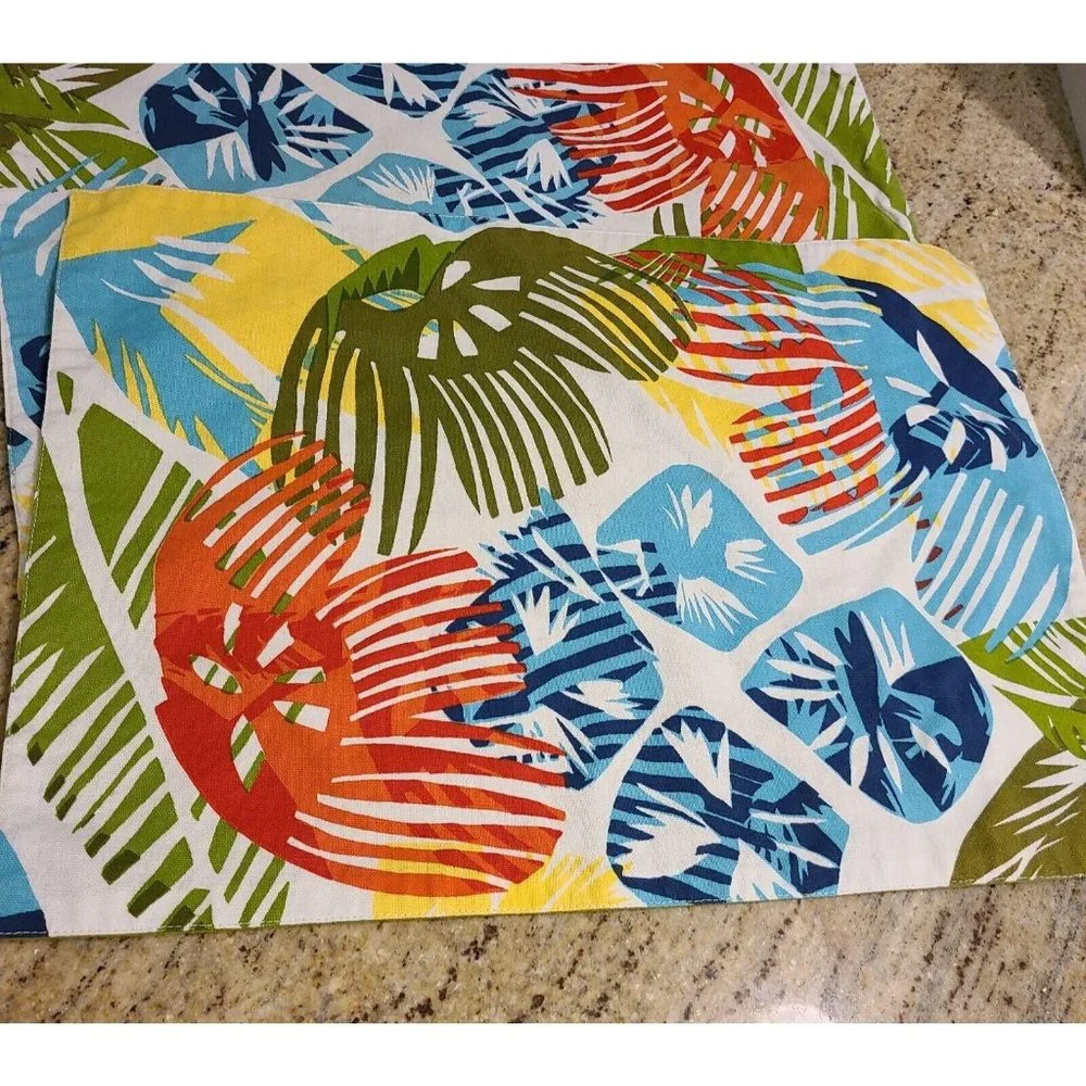 Set of 4 Placemats Island Tropical Abstract Vibrant Colorful Beachy Orange Blue